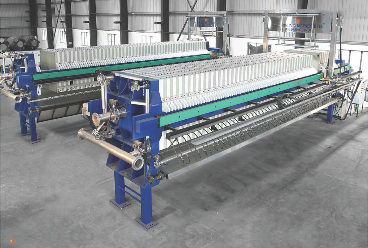 An industrial filter press is a tool used in separation processes, specifically to separate solids and liquids.